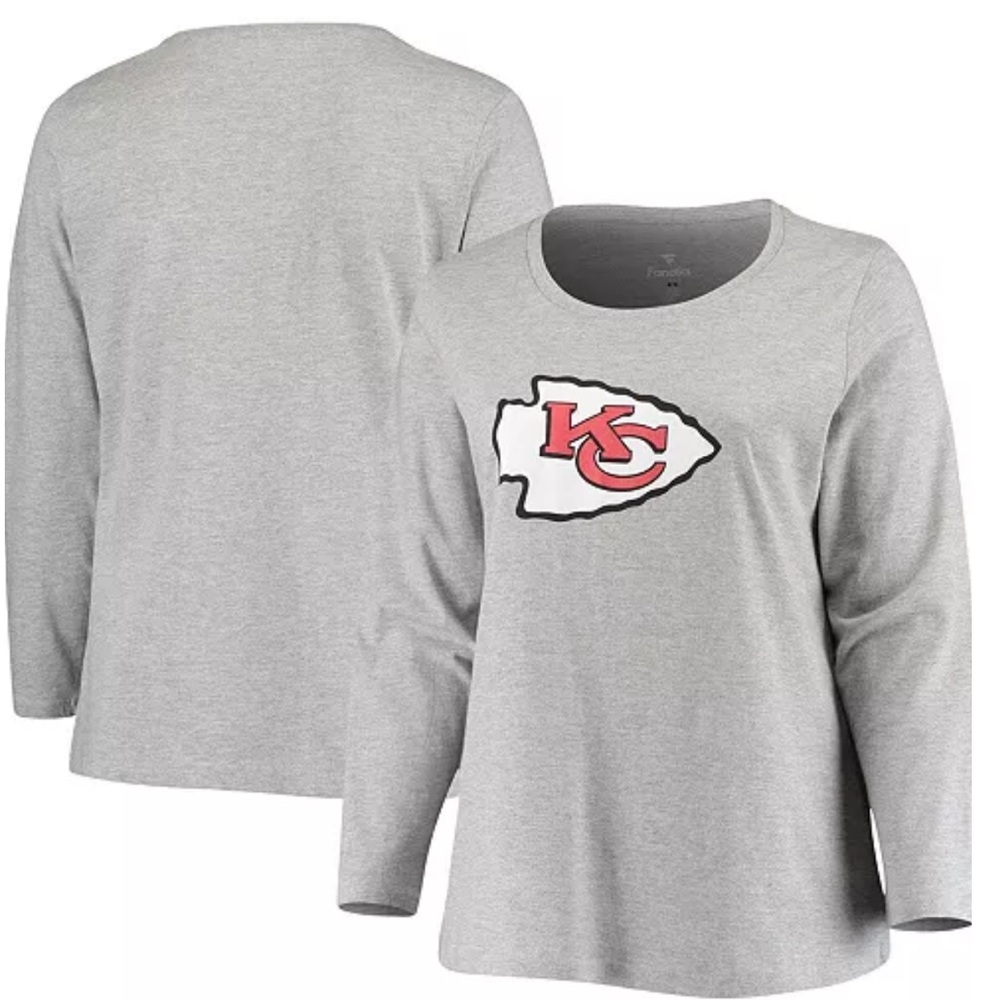 Kansas City Chiefs NWT Fanatics NFL Women's Size 1X Long Sleeve T-Shirt Gray